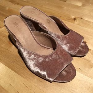 Madewell pink velvet block heel sandals